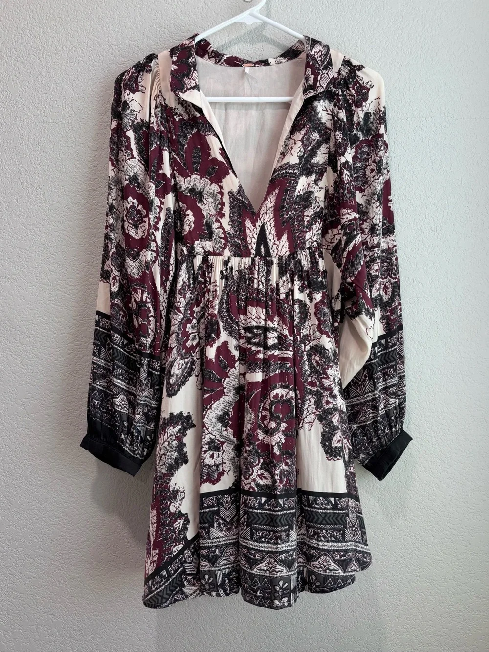 Free People Say You Love Me Bohemian Paisley Print Long Sleeve Mini Dress Small